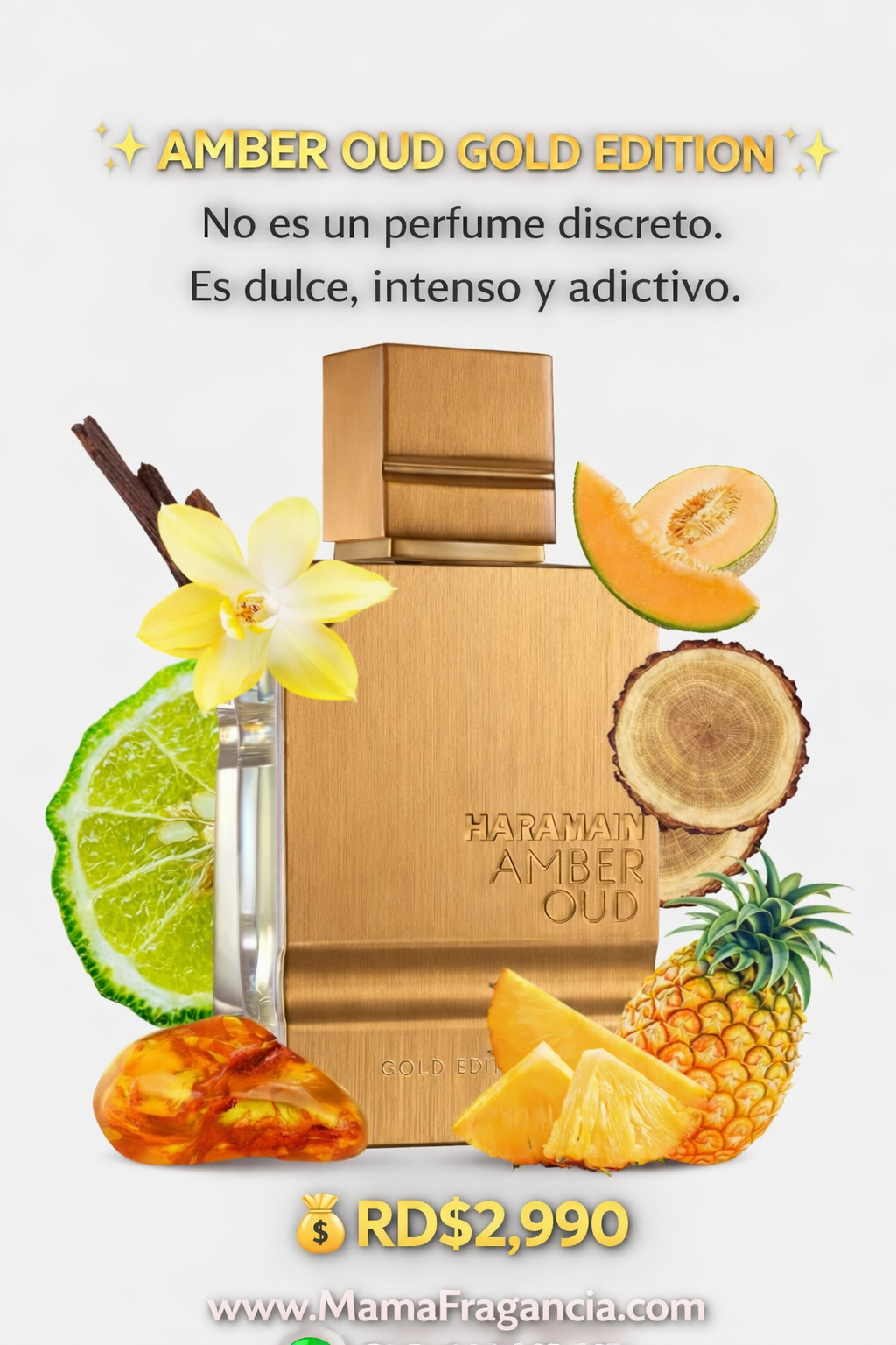 ✨ AMBER OUD GOLD EDITION ✨
No es un perfume discreto.
Es dulce, intenso y adictivo.

💰RD$2,990